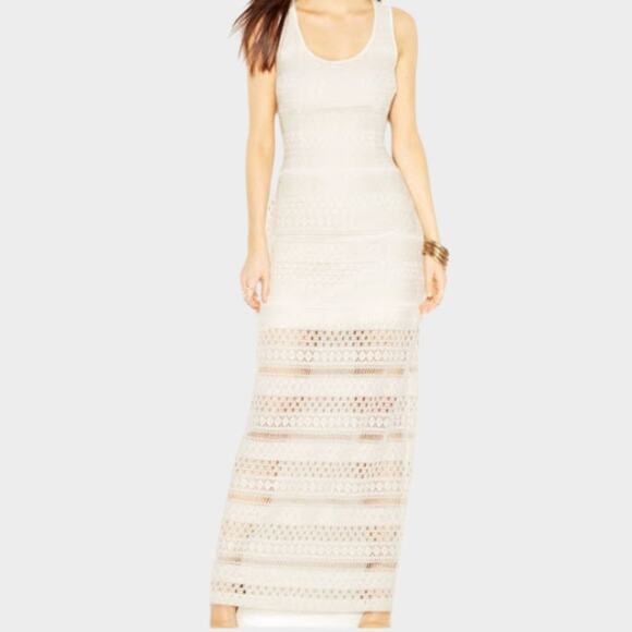 GUESS Women's Cream Crochet Maxi Dress Ivory Size 12 - Picture 1 of 10